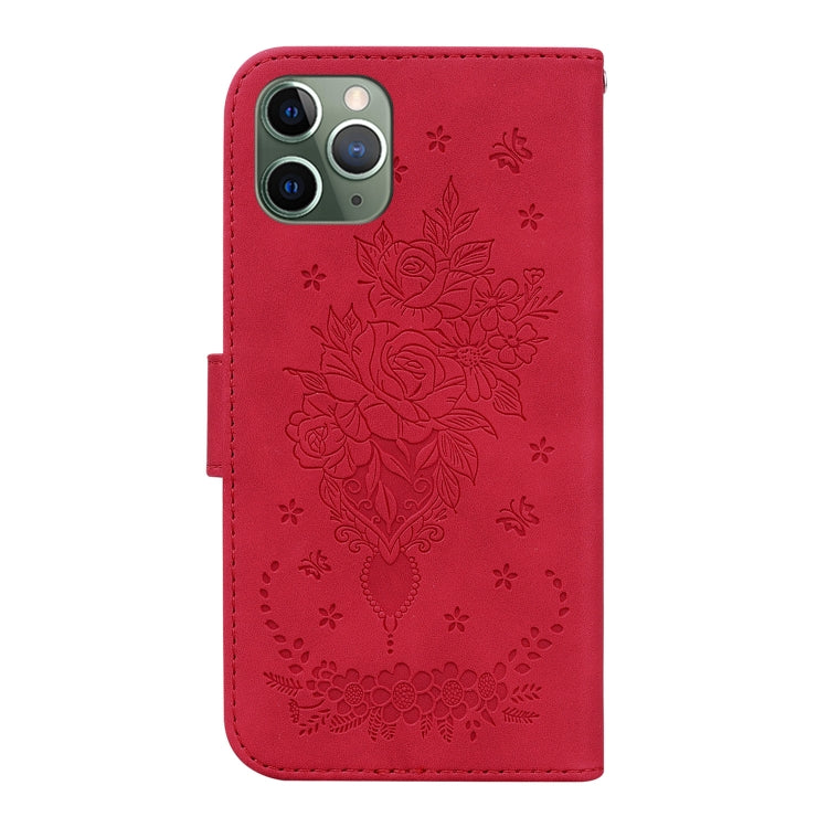 For iPhone 11 Pro Butterfly Rose Embossed Leather Phone Case