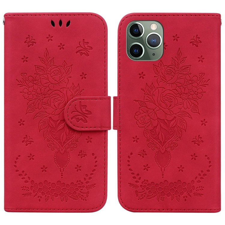For iPhone 11 Pro Max Butterfly Rose Embossed Leather Phone Case