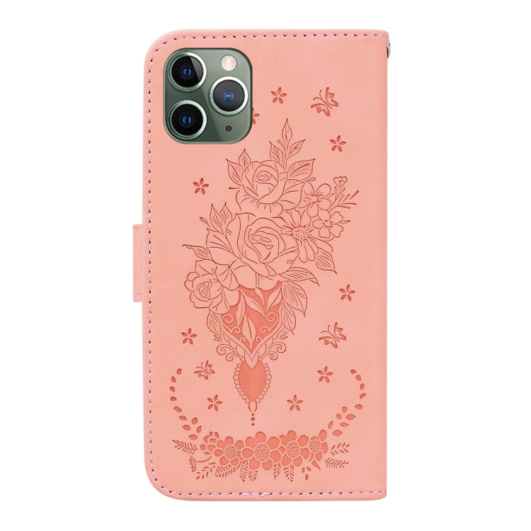 For iPhone 11 Pro Max Butterfly Rose Embossed Leather Phone Case