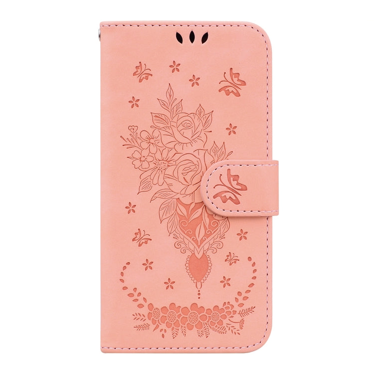 For iPhone 13 Pro Max Butterfly Rose Embossed Leather Phone Case