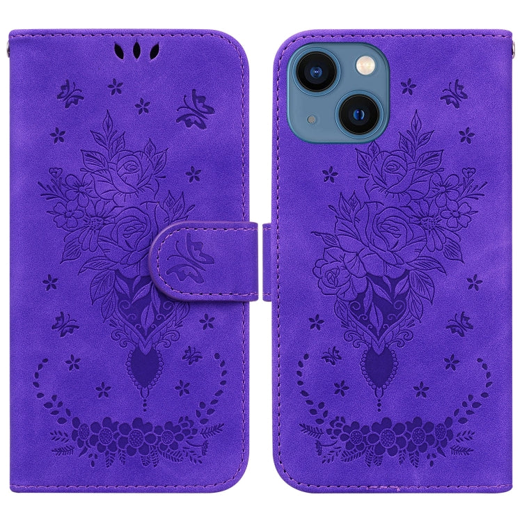 For iPhone 13 Butterfly Rose Embossed Leather Phone Case