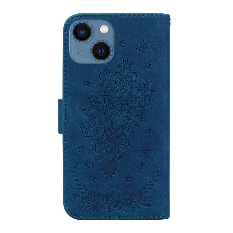 For iPhone 13 mini Butterfly Rose Embossed Leather Phone Case