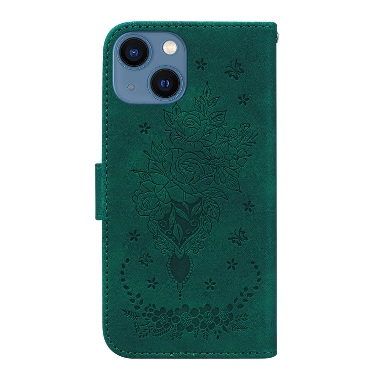 For iPhone 13 mini Butterfly Rose Embossed Leather Phone Case