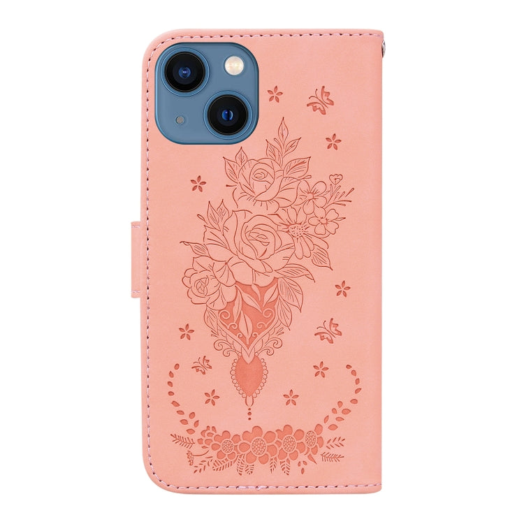 For iPhone 13 mini Butterfly Rose Embossed Leather Phone Case