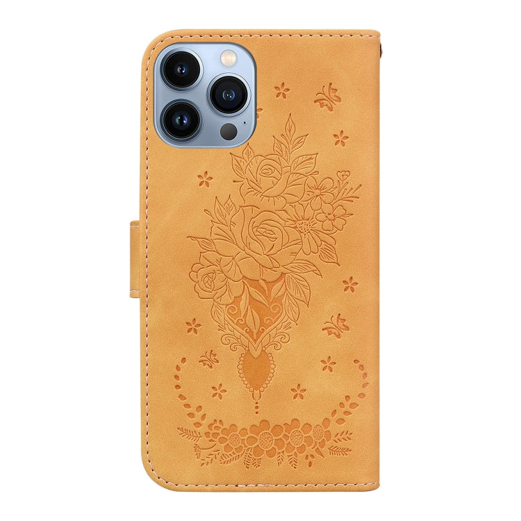 For iPhone 13 Pro Butterfly Rose Embossed Leather Phone Case