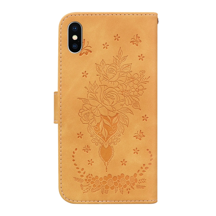 For iPhone X / XS Butterfly Rose Embossed Leather Phone Case