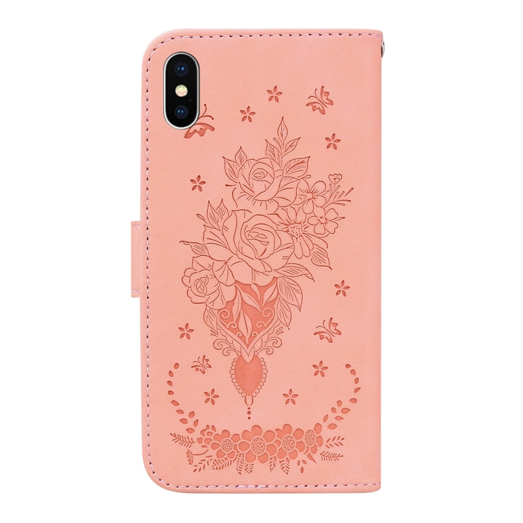 For iPhone X / XS Butterfly Rose Embossed Leather Phone Case