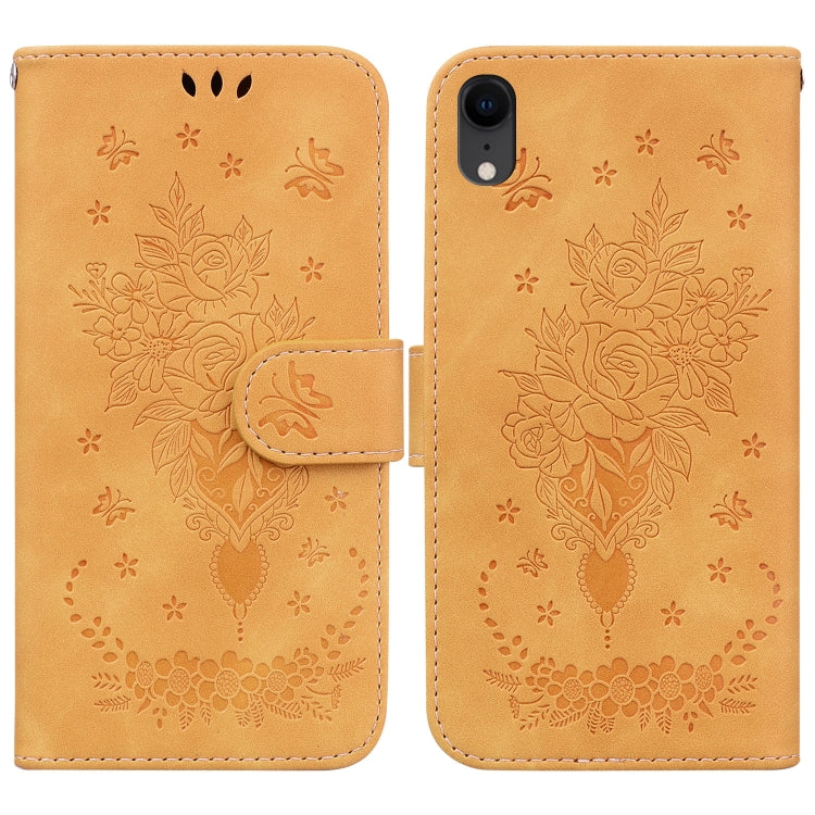 For iPhone XR Butterfly Rose Embossed Leather Phone Case