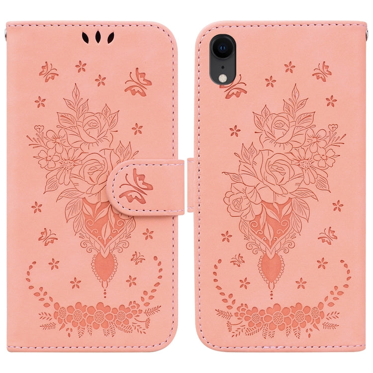 For iPhone XR Butterfly Rose Embossed Leather Phone Case