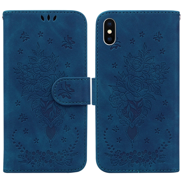 For iPhone XS Max Butterfly Rose Embossed Leather Phone Case