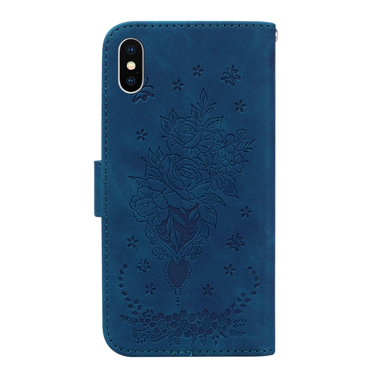 For iPhone XS Max Butterfly Rose Embossed Leather Phone Case