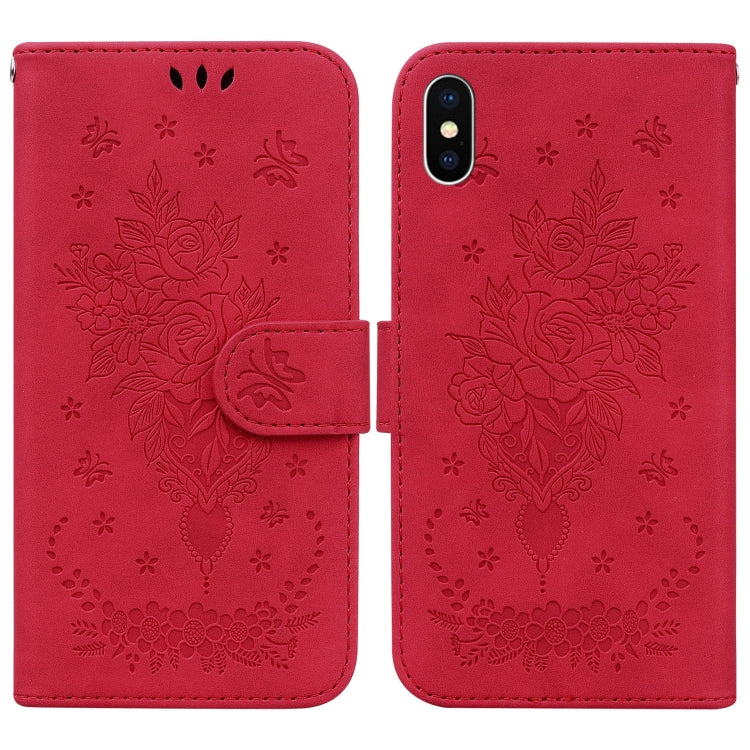 For iPhone XS Max Butterfly Rose Embossed Leather Phone Case