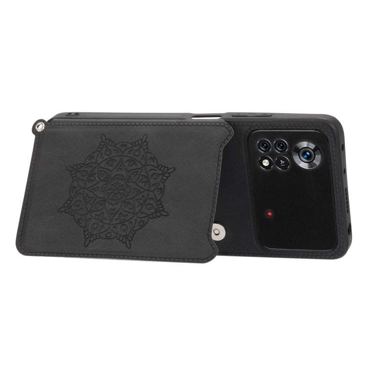 For Xiaomi Poco X4 Pro 5G Mandala Embossed Card Slots Magnetic Phone Case