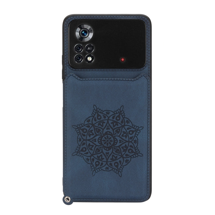 For Xiaomi Poco X4 Pro 5G Mandala Embossed Card Slots Magnetic Phone Case