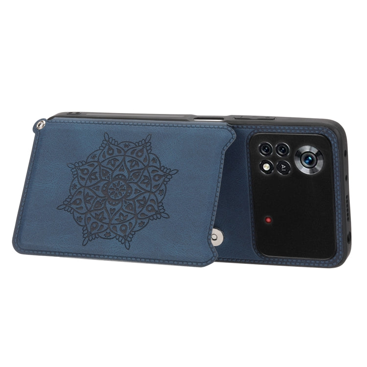 For Xiaomi Poco X4 Pro 5G Mandala Embossed Card Slots Magnetic Phone Case