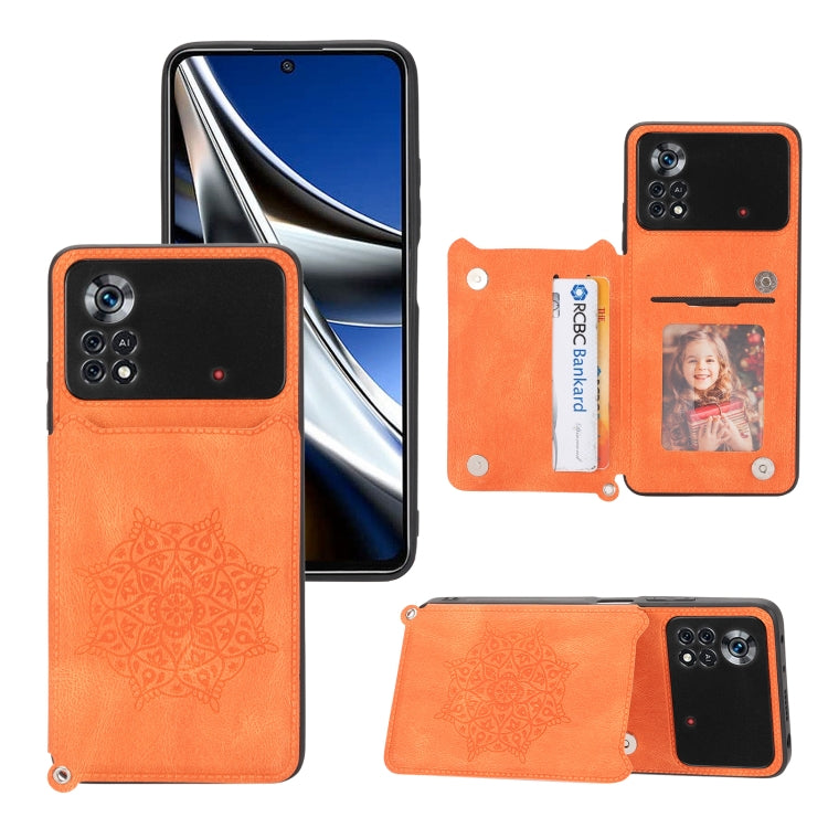 For Xiaomi Poco X4 Pro 5G Mandala Embossed Card Slots Magnetic Phone Case