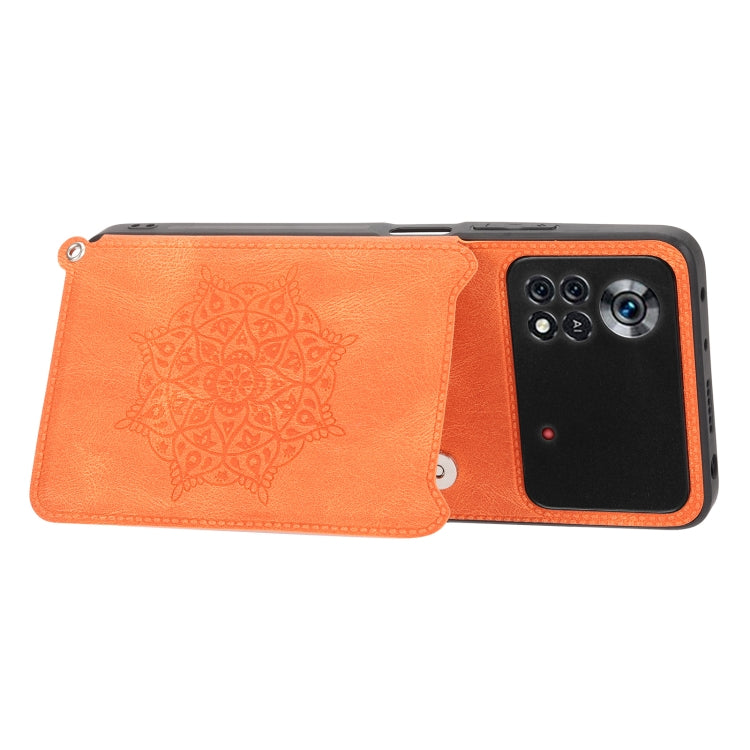 For Xiaomi Poco X4 Pro 5G Mandala Embossed Card Slots Magnetic Phone Case