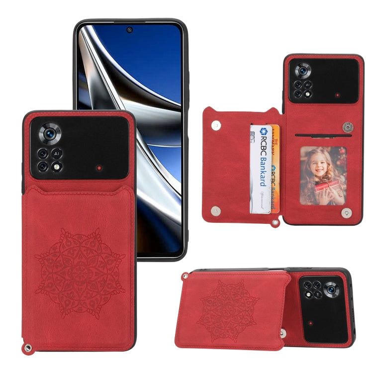 For Xiaomi Poco X4 Pro 5G Mandala Embossed Card Slots Magnetic Phone Case