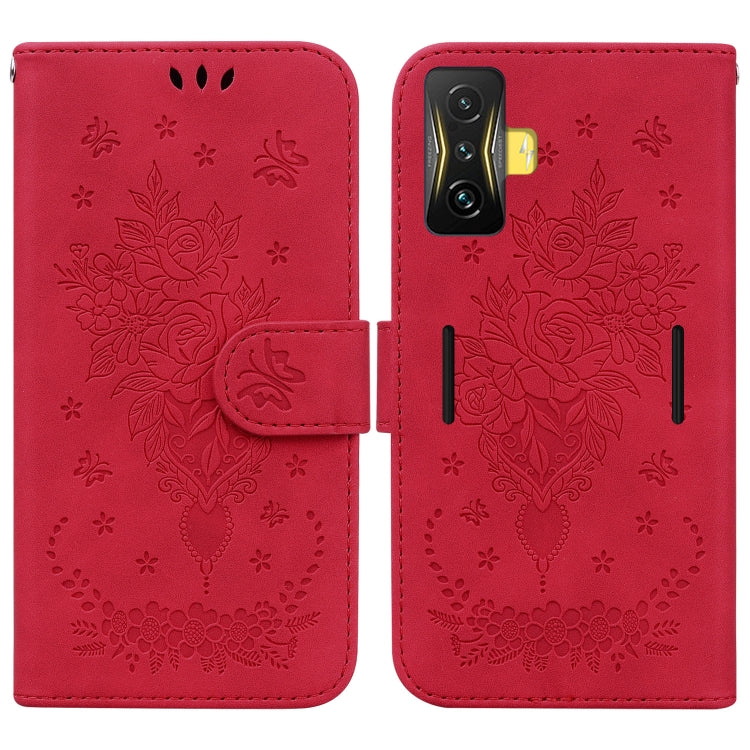 For Xiaomi Poco F4 GT / Redmi K50 Gaming Butterfly Rose Embossed Leather Phone Case