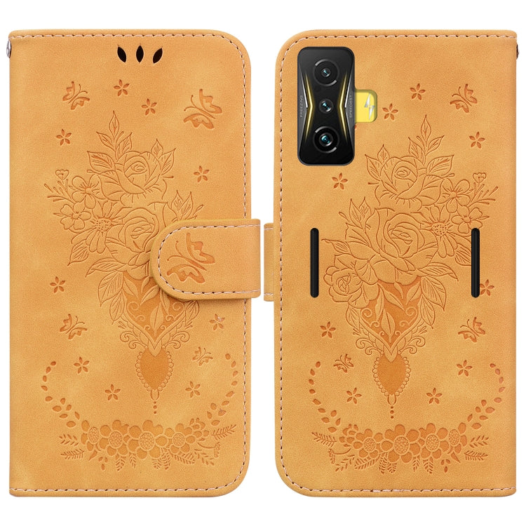 For Xiaomi Poco F4 GT / Redmi K50 Gaming Butterfly Rose Embossed Leather Phone Case