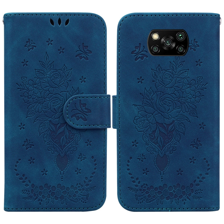 For Xiaomi Poco X3 NFC / Poco X3 Pro Butterfly Rose Embossed Leather Phone Case