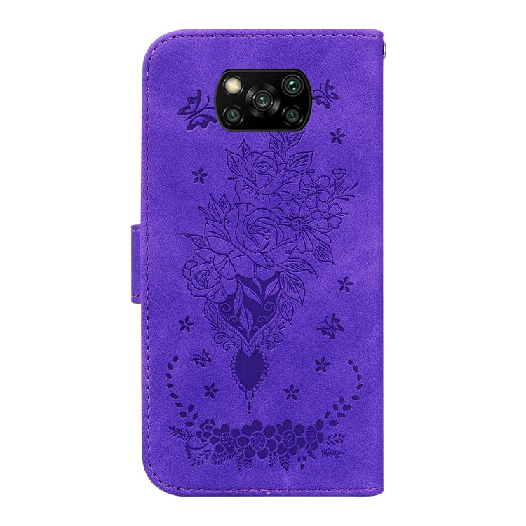 For Xiaomi Poco X3 NFC / Poco X3 Pro Butterfly Rose Embossed Leather Phone Case
