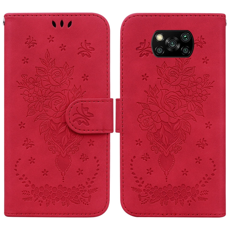 For Xiaomi Poco X3 NFC / Poco X3 Pro Butterfly Rose Embossed Leather Phone Case