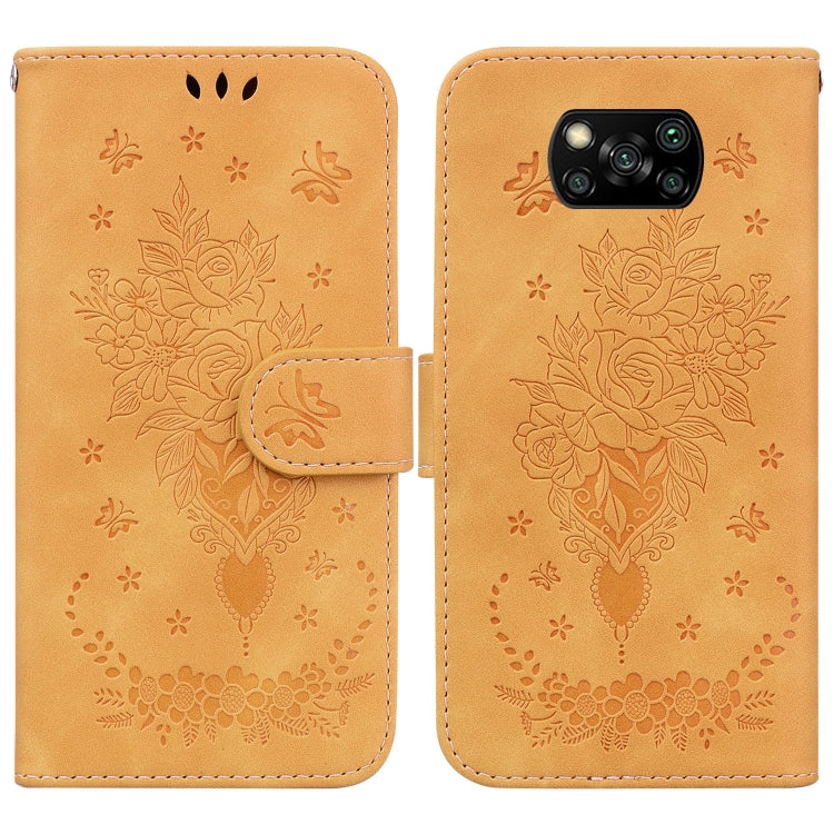For Xiaomi Poco X3 NFC / Poco X3 Pro Butterfly Rose Embossed Leather Phone Case