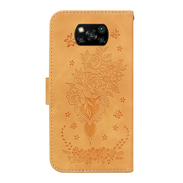 For Xiaomi Poco X3 NFC / Poco X3 Pro Butterfly Rose Embossed Leather Phone Case