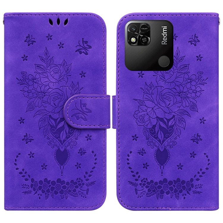 For Xiaomi Redmi 10A Butterfly Rose Embossed Leather Phone Case