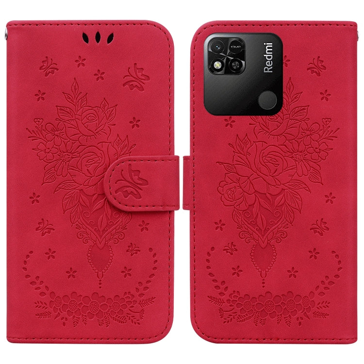 For Xiaomi Redmi 10A Butterfly Rose Embossed Leather Phone Case