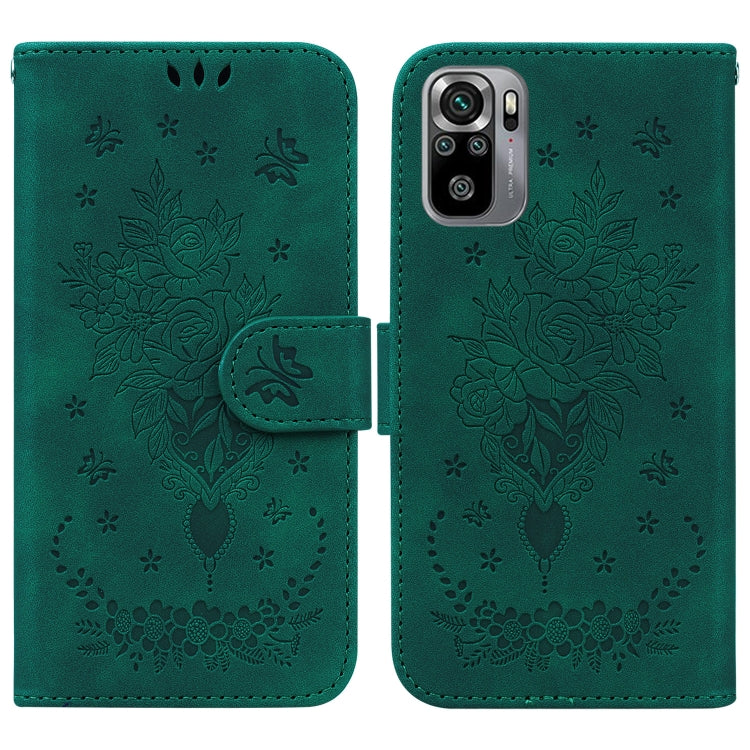 For Xiaomi Redmi Note 10 4G / 10S Butterfly Rose Embossed Leather Phone Case