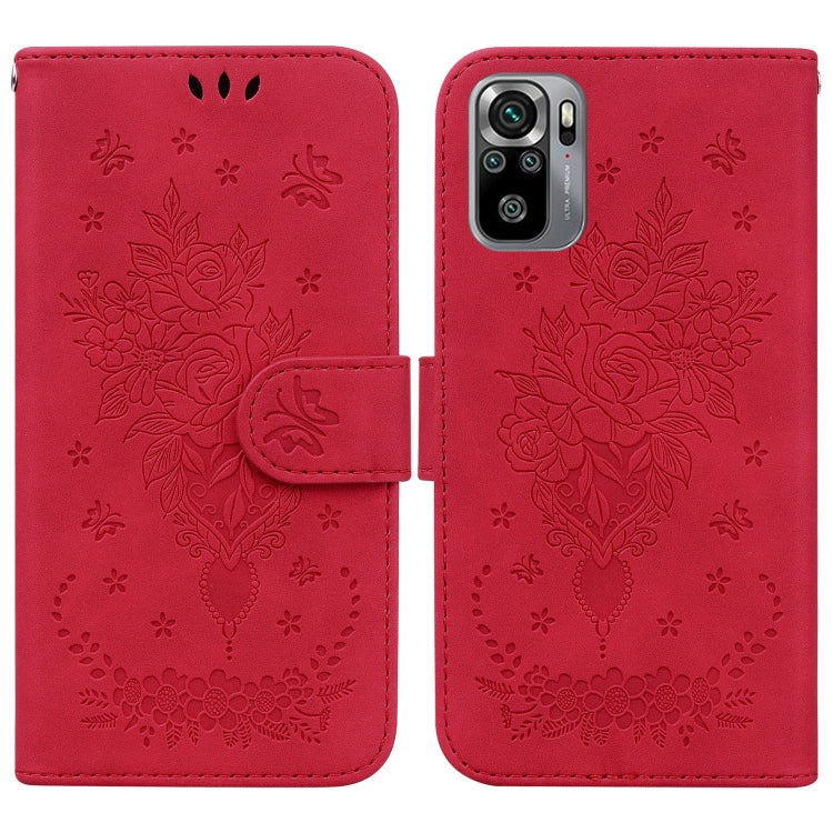 For Xiaomi Redmi Note 10 4G / 10S Butterfly Rose Embossed Leather Phone Case