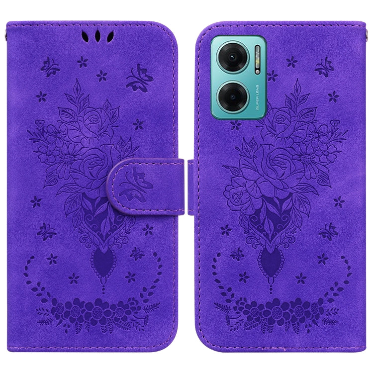 For Xiaomi Redmi 10 5G / Note 11E Butterfly Rose Embossed Leather Phone Case