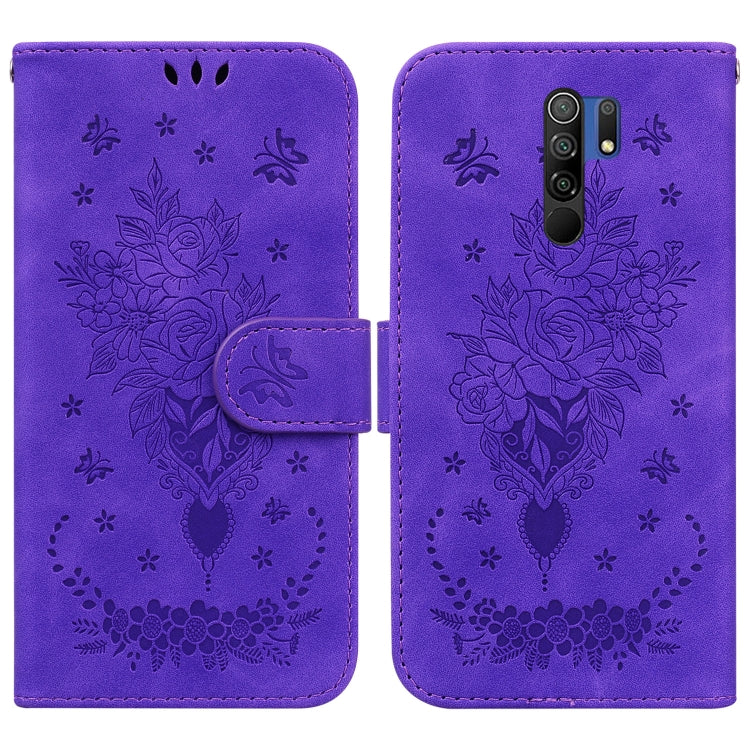 For Xiaomi Redmi 9 / 9 Prime / Poco M2 Butterfly Rose Embossed Leather Phone Case