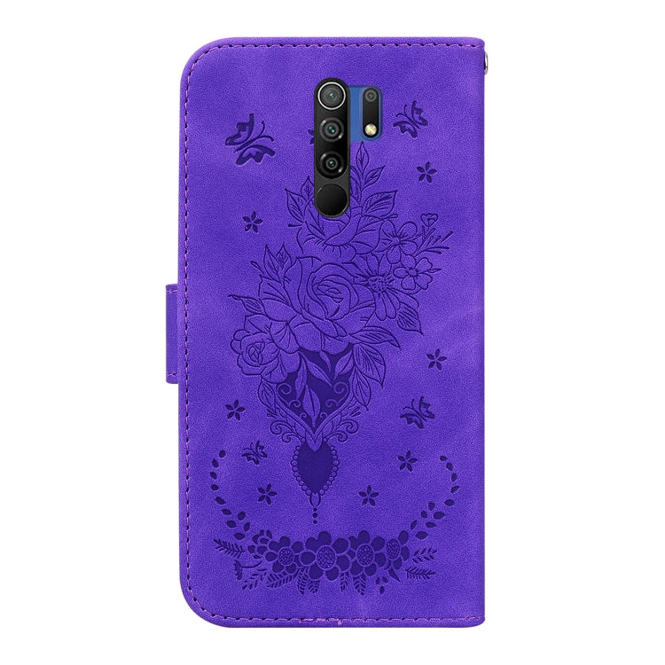 For Xiaomi Redmi 9 / 9 Prime / Poco M2 Butterfly Rose Embossed Leather Phone Case
