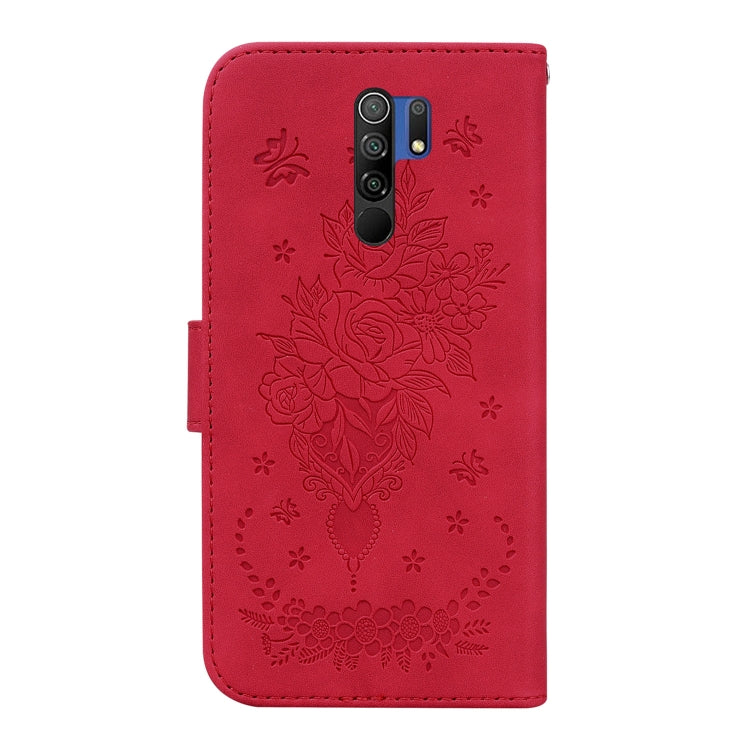 For Xiaomi Redmi 9 / 9 Prime / Poco M2 Butterfly Rose Embossed Leather Phone Case