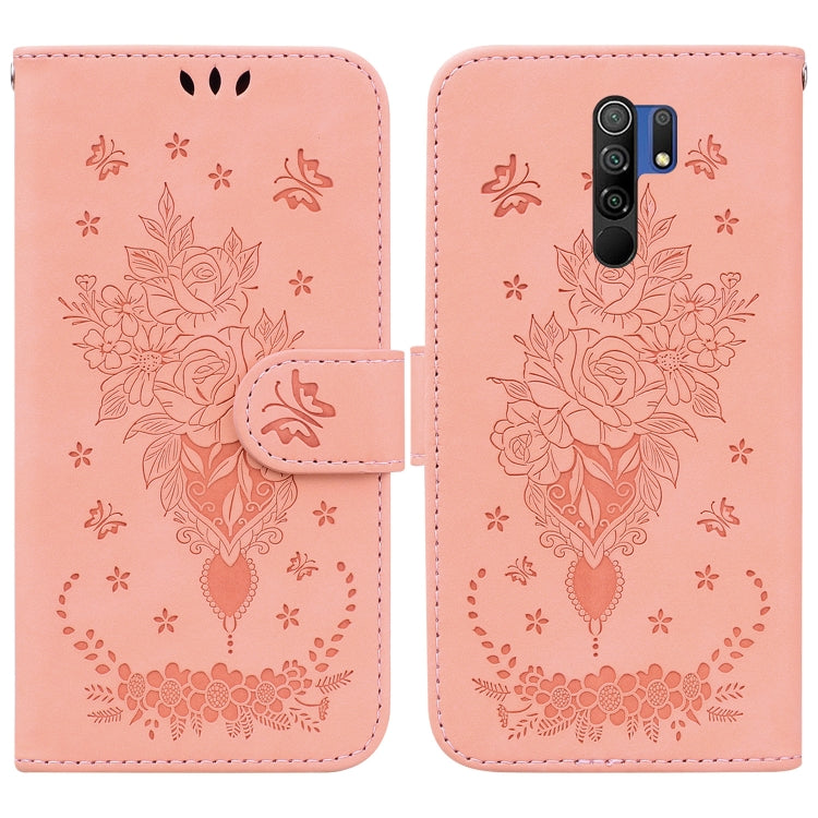 For Xiaomi Redmi 9 / 9 Prime / Poco M2 Butterfly Rose Embossed Leather Phone Case