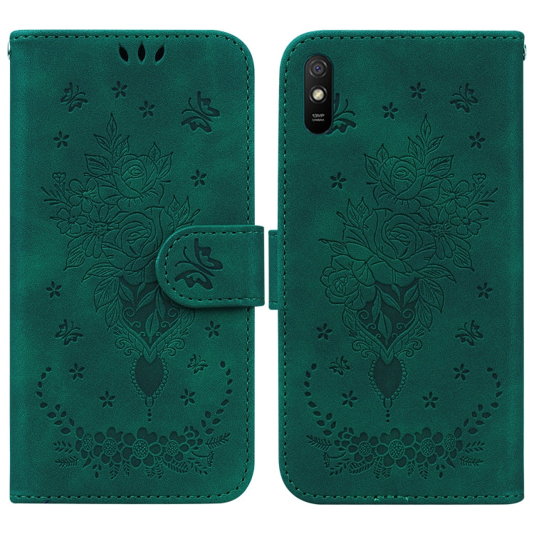 For Xiaomi Redmi 9A Butterfly Rose Embossed Leather Phone Case