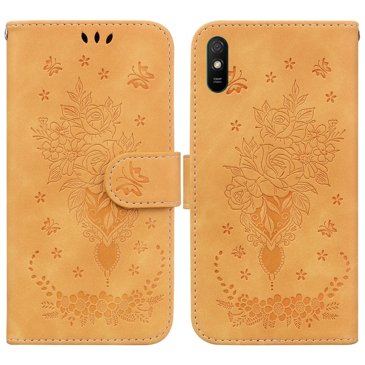 For Xiaomi Redmi 9A Butterfly Rose Embossed Leather Phone Case