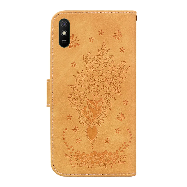 For Xiaomi Redmi 9A Butterfly Rose Embossed Leather Phone Case