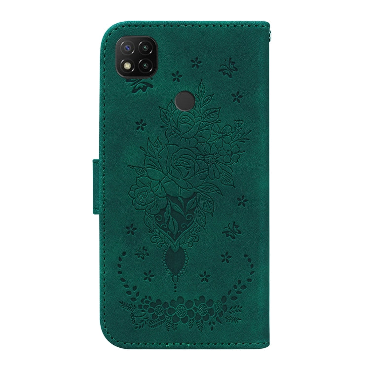 For Xiaomi Redmi 9C Butterfly Rose Embossed Leather Phone Case