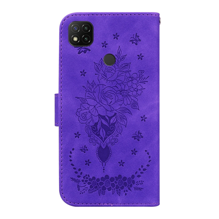 For Xiaomi Redmi 9C Butterfly Rose Embossed Leather Phone Case