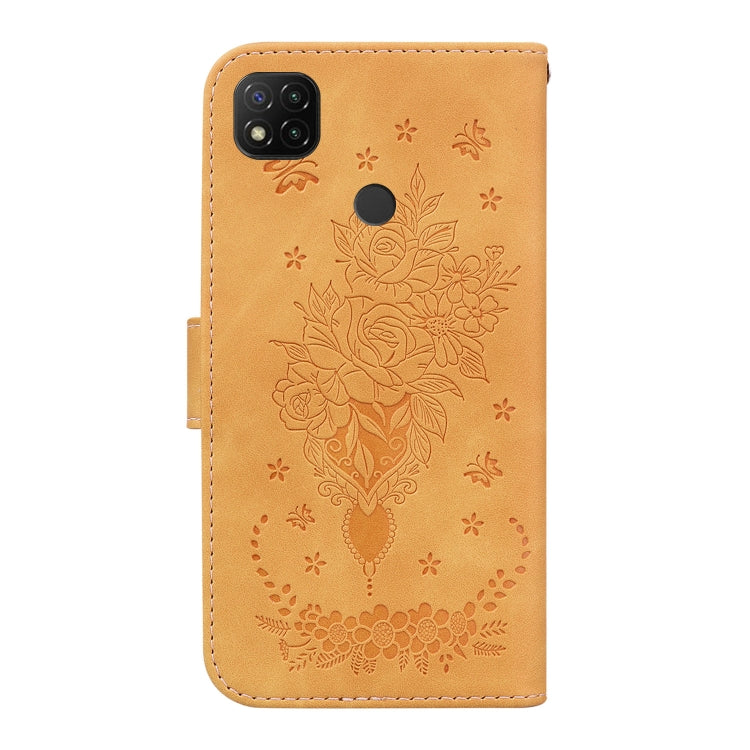 For Xiaomi Redmi 9C Butterfly Rose Embossed Leather Phone Case