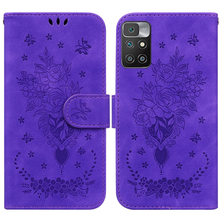 For Xiaomi Redmi 10 / 10 Prime Butterfly Rose Embossed Leather Phone Case