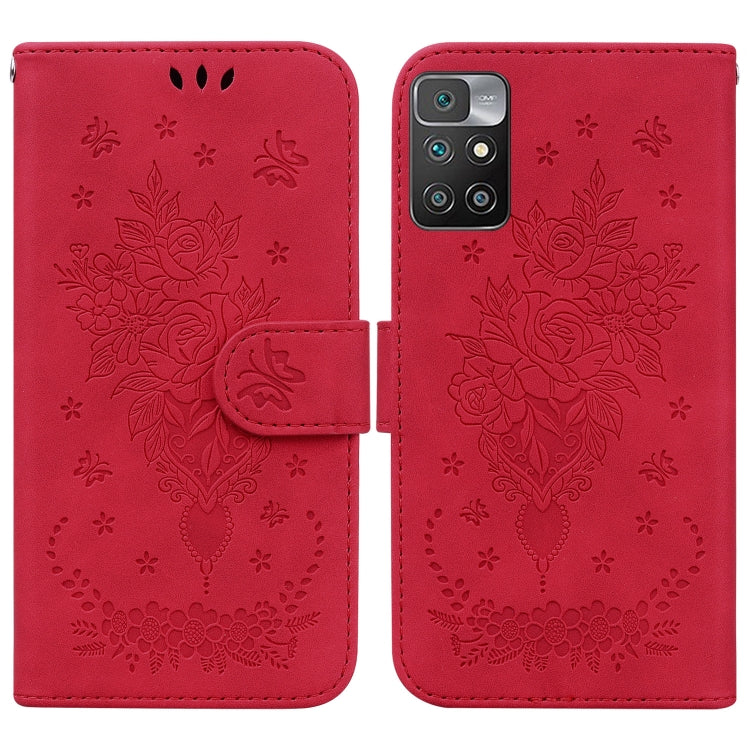 For Xiaomi Redmi 10 / 10 Prime Butterfly Rose Embossed Leather Phone Case