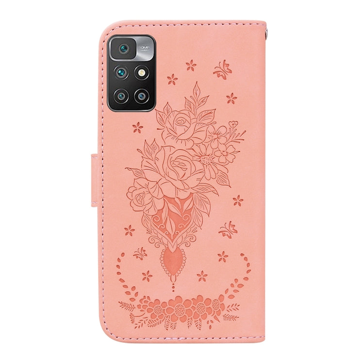 For Xiaomi Redmi 10 / 10 Prime Butterfly Rose Embossed Leather Phone Case