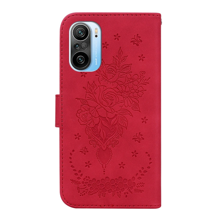 For Xiaomi Redmi K40 / K40 Pro Butterfly Rose Embossed Leather Phone Case