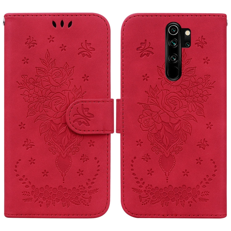 For Xiaomi Redmi Note 8 Pro Butterfly Rose Embossed Leather Phone Case