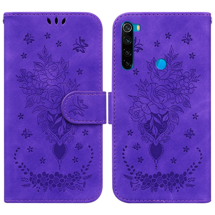 For Xiaomi Redmi Note 8T Butterfly Rose Embossed Leather Phone Case